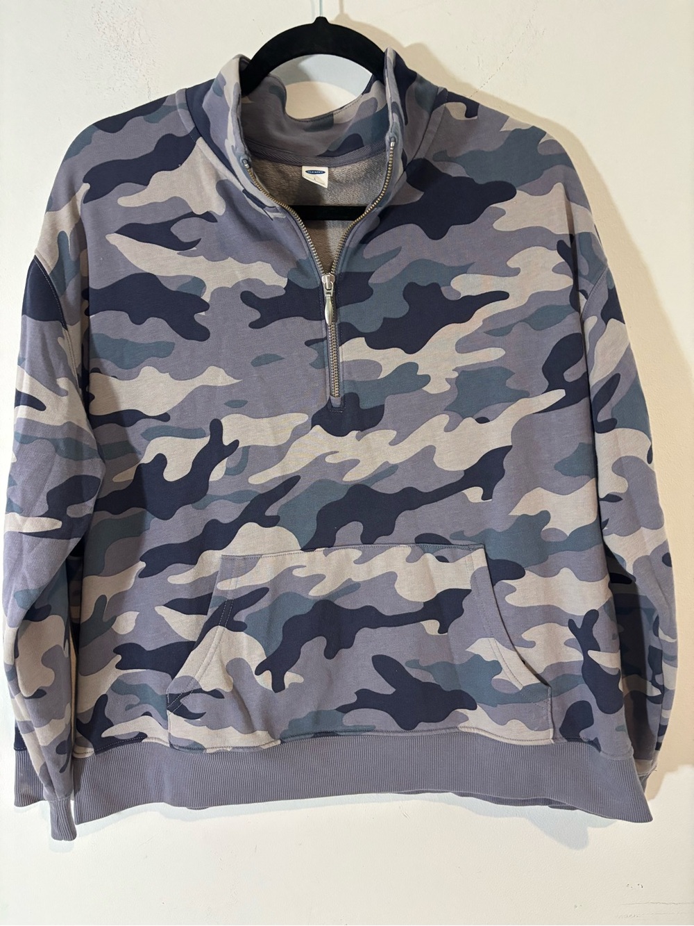 Old Navy Women Large Camouflage Half Zip Sweatshirt Casual Fall Kangaroo Pocket